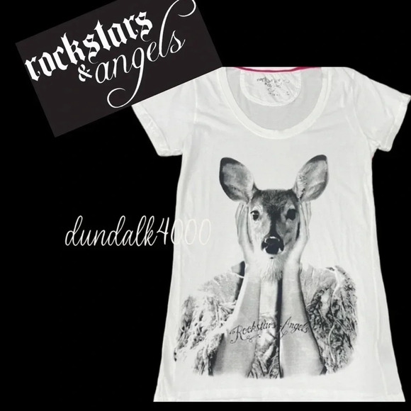 Rockstars & Angels Bambi T-Shirt Angels Cut Weiss Damen S M L - Picture 1 of 4